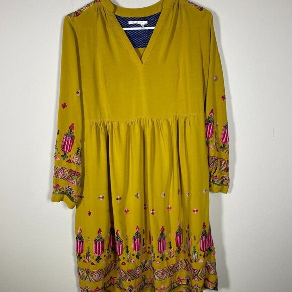 Anthropologie Floreat Raella Dress Womens XS Yellow Embroidered  Floral Boho - Picture 1 of 5